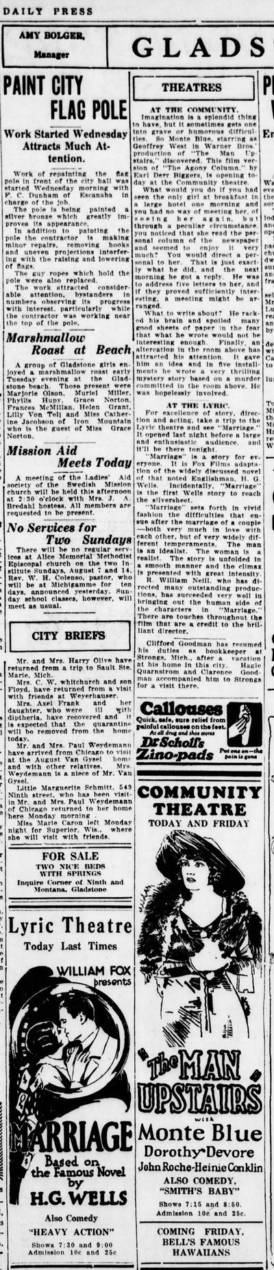 Rialto Theatre - The Escanaba Daily Press Aug 4 1927